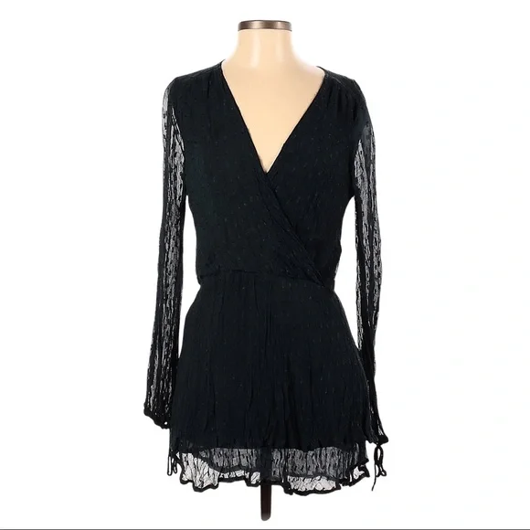 Free People XS Daliah Swiss Dot Deep Black Teal Mini Dress - Picture 6 of 6